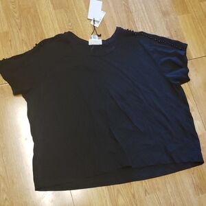 NWT plus boxy black tee w/ beaded shoulder 2X